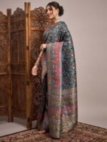 Teal Woven Viscose Saree with Unstitched Blouse - Image 4