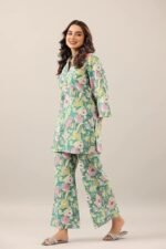 Women's Trendy Printed Cotton Blend Straight Light Green Color Kurta and Palazzo Set - Image 2