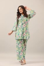 Women's Trendy Printed Cotton Blend Straight Light Green Color Kurta and Palazzo Set - Image 3