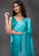 Sea Green Swarovski Satin Saree