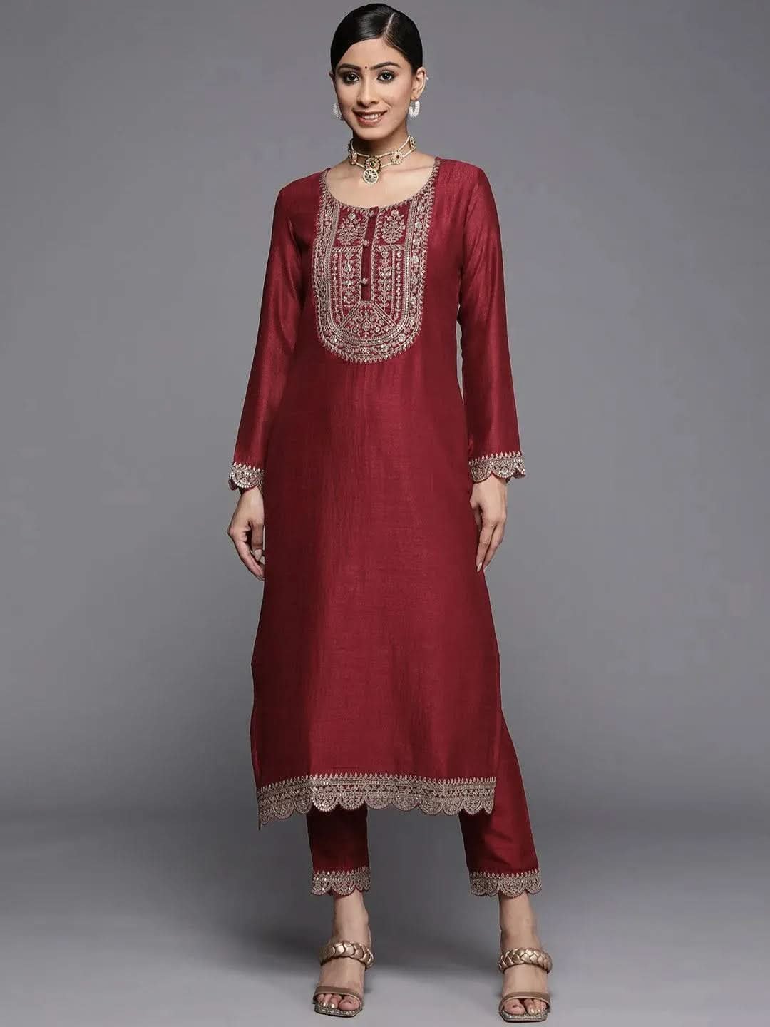 maroon-yoke-design-silk-kurta-libas-2-27530805051542.jpg Maroon Yoke Design Silk Kurta - Image 1